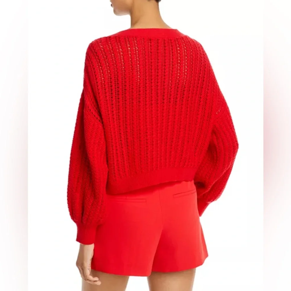 Alice + Olivia Red Windsor Deep V-Neck Slouchy Knitted Cardigan Sweater Wool XS - Picture 3 of 16